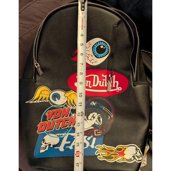 RARE NEW Von Dutch Large Multi-Flying Eye Graphic Backpack Streetwear Y2K Black main image 7